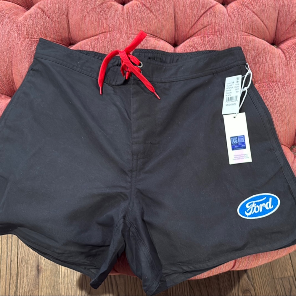Ford Black Swim Shorts with Red Drawstring